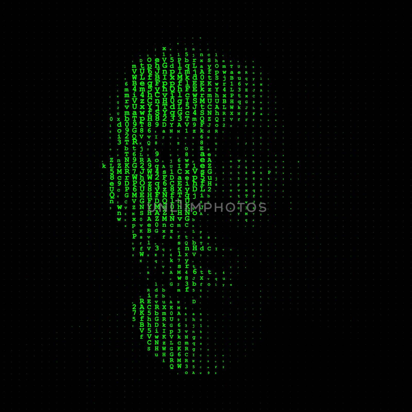 Man portrait, matrix illustration, artificial intelligence or cyber security concept