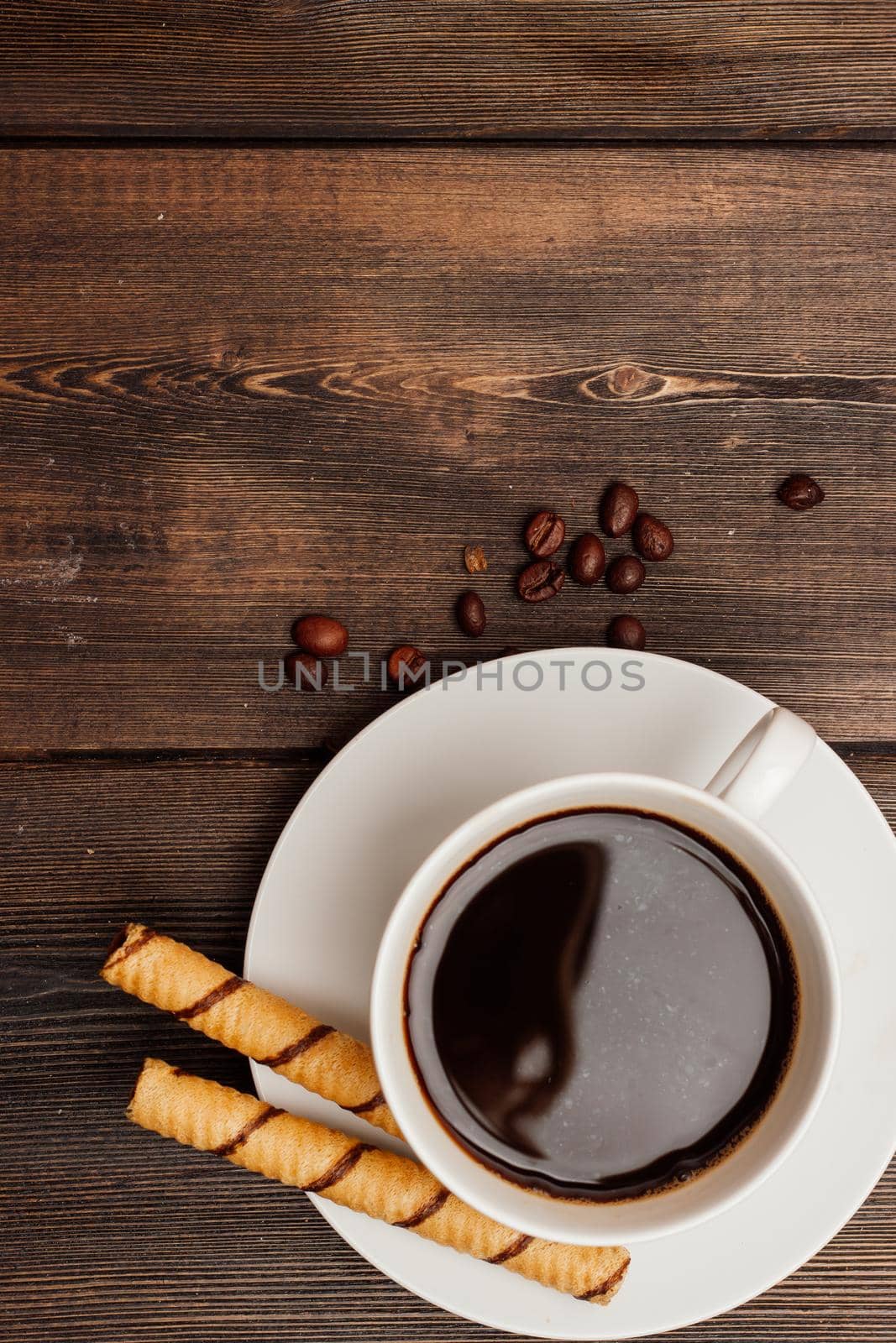 coffee cup sweets wooden table cooking breakfast. High quality photo