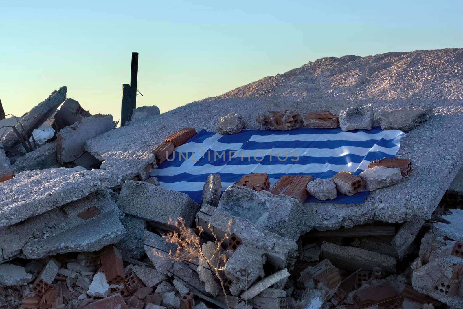 Greek flag on rocks, Greece Attica, Europe by ankarb