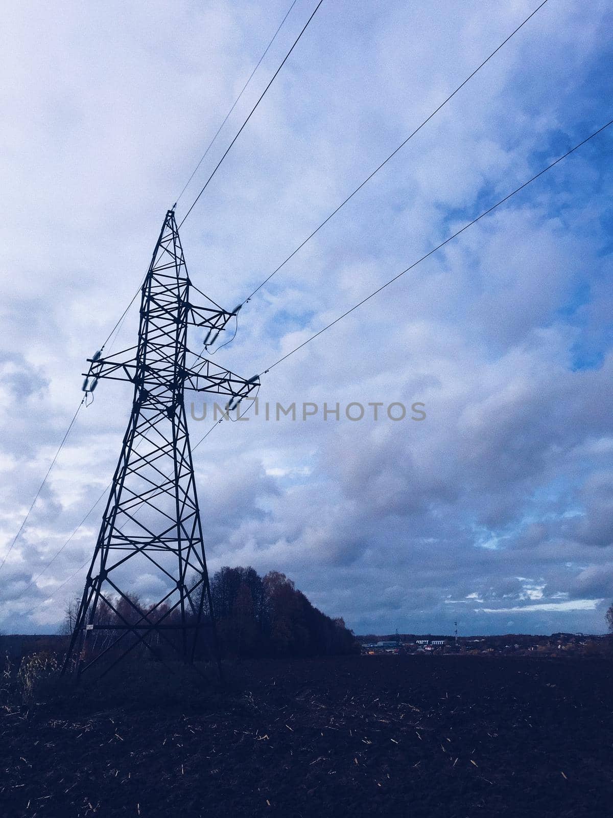 Power line, High-voltage tower for transmission of electricity. High quality photo