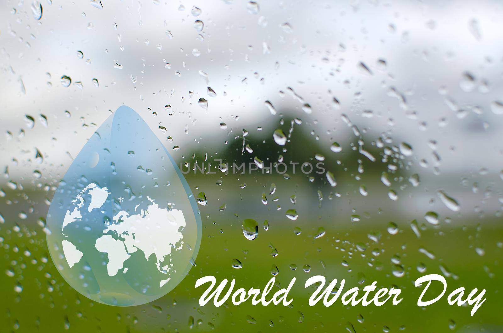 Earth planet in waterdrop. Ecology concept. Save water. World water day backdrop, greeting card or poster for campaign save water.