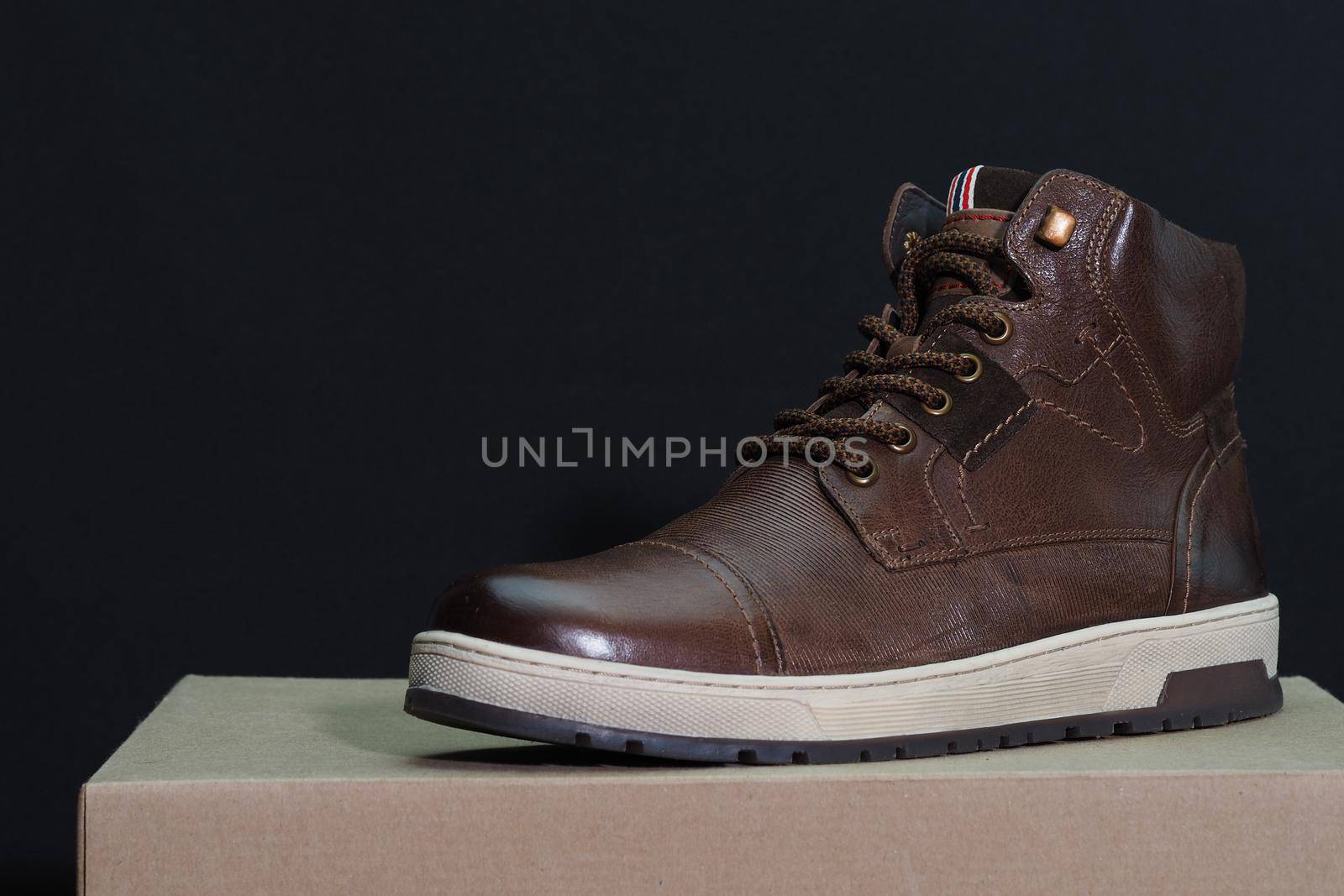 Men's shoes are brown leather. High quality photo