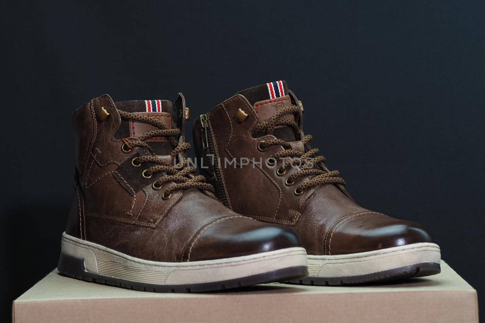 Men's shoes are brown leather. High quality photo