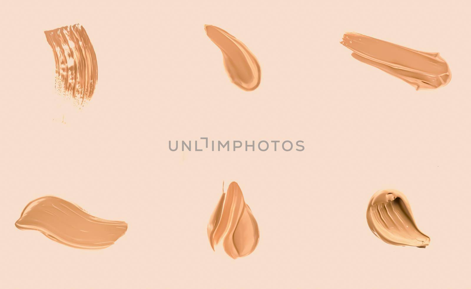 Liquid foundation smudges, smears and strokes as makeup textures isolated on beige background, beauty and cosmetics by Anneleven