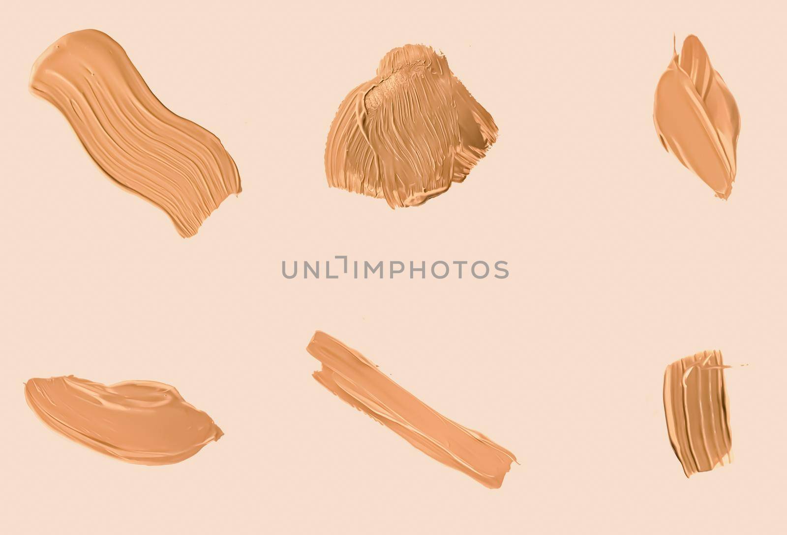 Liquid foundation smudges, smears and strokes as makeup textures isolated on beige background, beauty and cosmetics by Anneleven