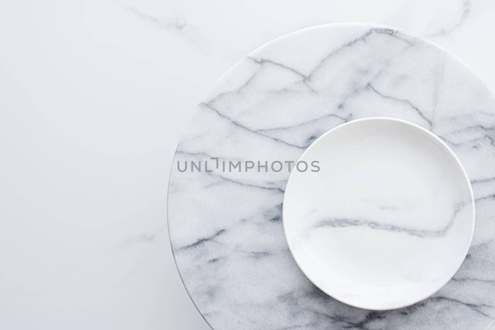 Marble plate as flatlay background, food flat lay and menu concept