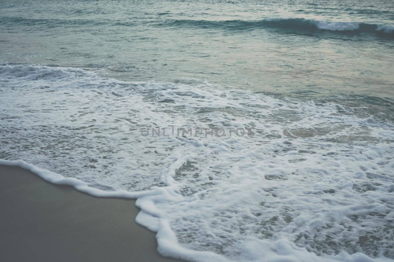 Film vintage fade tone of ocean sea wave beach summer background landscape on vacation day. 