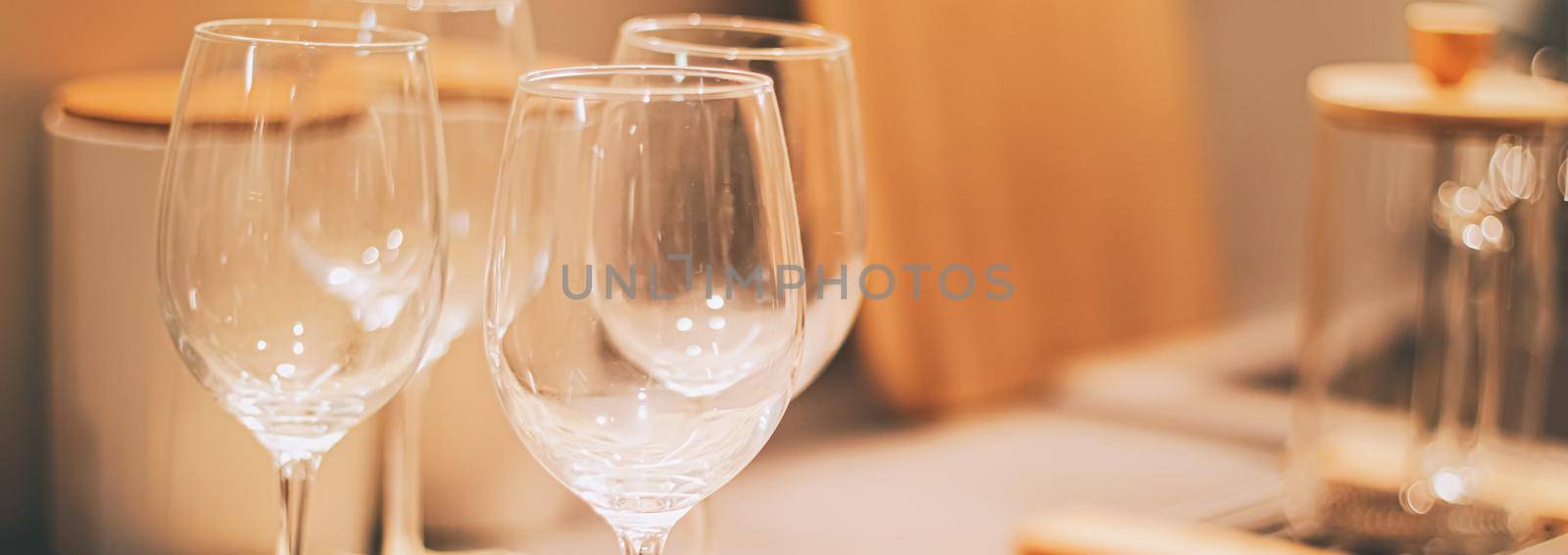 Wine glasses served for family dinner in the kitchen, home decor and luxury interior design by Anneleven