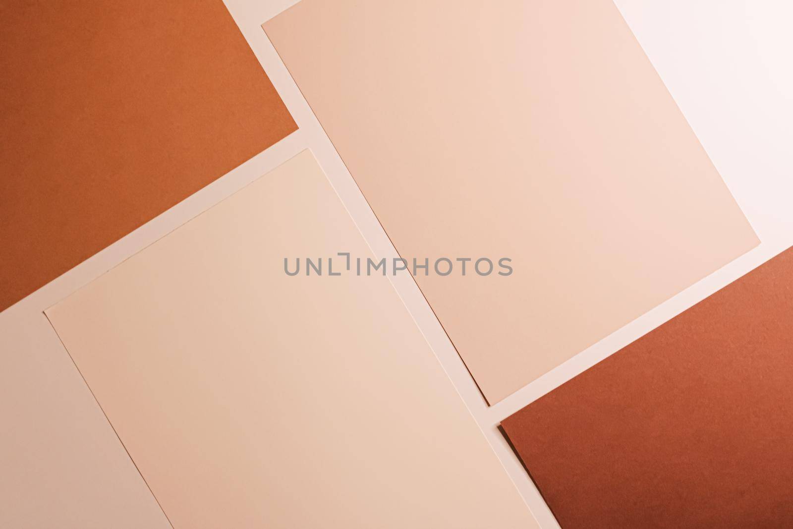 Beige and brown A4 papers as office stationery flatlay, luxury branding flat lay and brand identity design for mockup by Anneleven