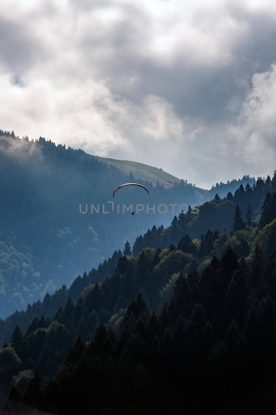 Paragliding in the sky over Uzungol, Trabzon, Turkey.