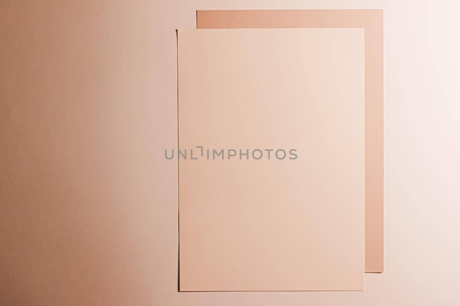 Beige A4 papers as office stationery flatlay, luxury branding flat lay and brand identity design for mockups