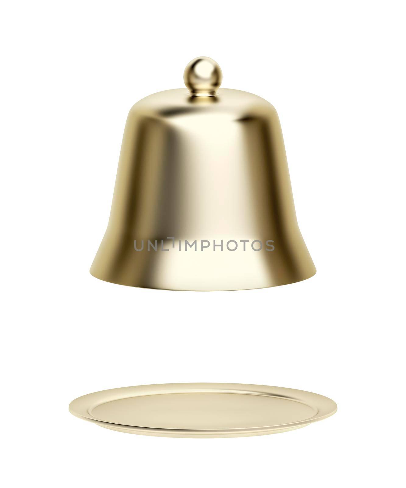 Empty gold cloche, isolated on white background