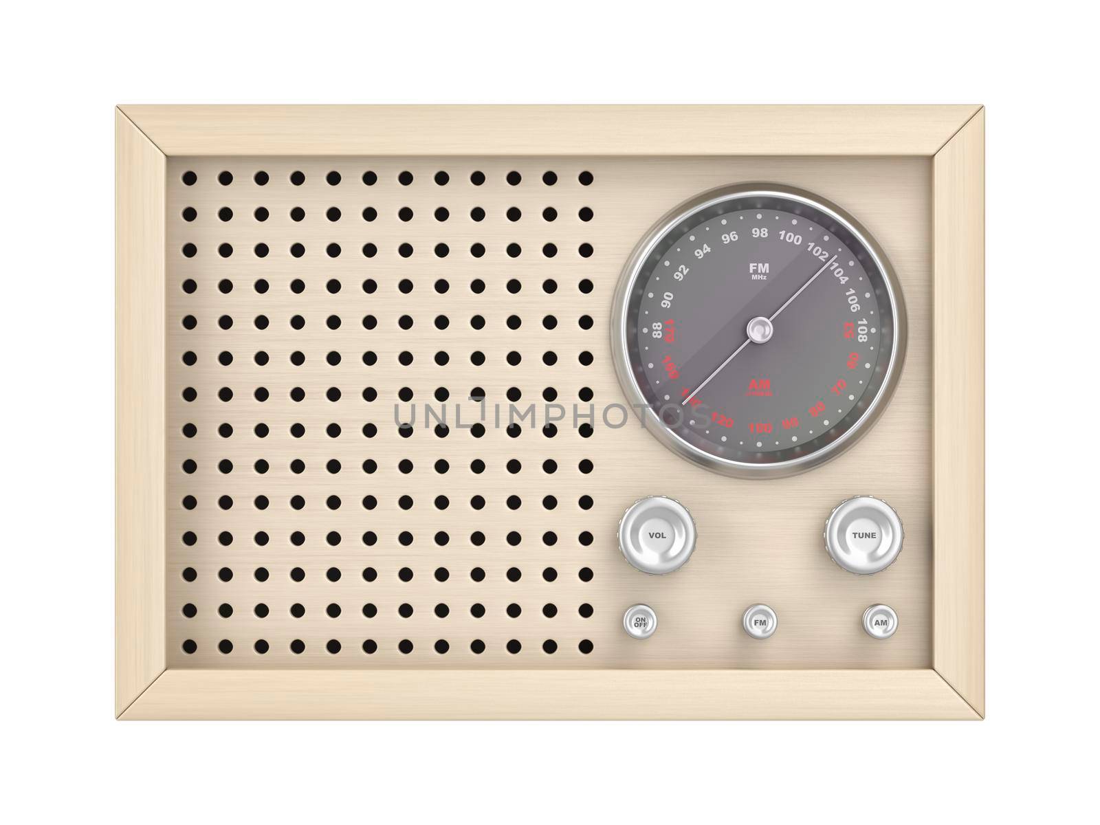 Wooden retro radio on white background by magraphics