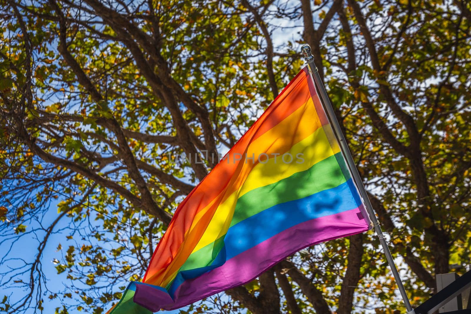Rainbow pride flag at the Castro neighborhood in San Francisco, California, USA.
