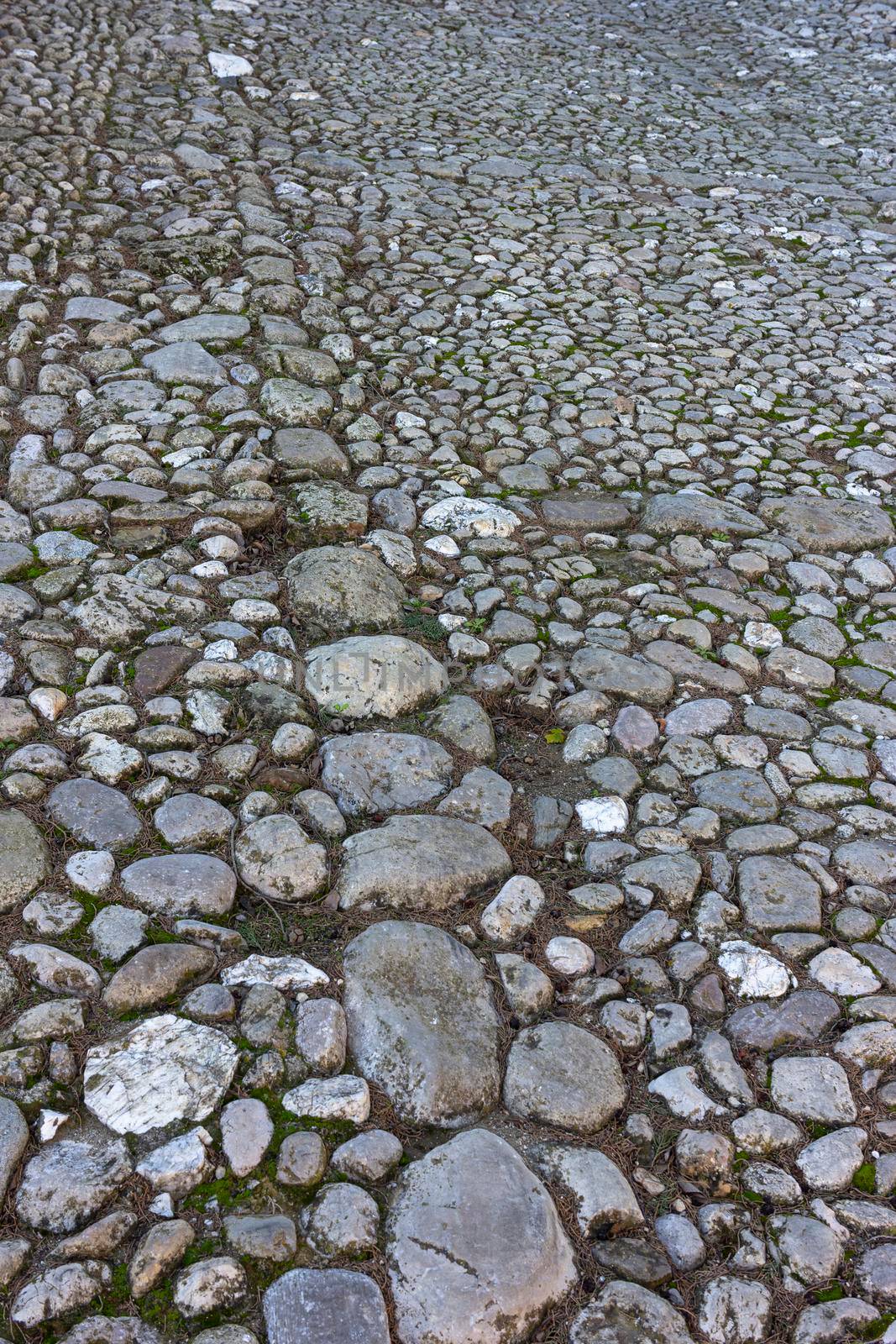 Old stone paved road in Gerona, Catalonia, Spain
