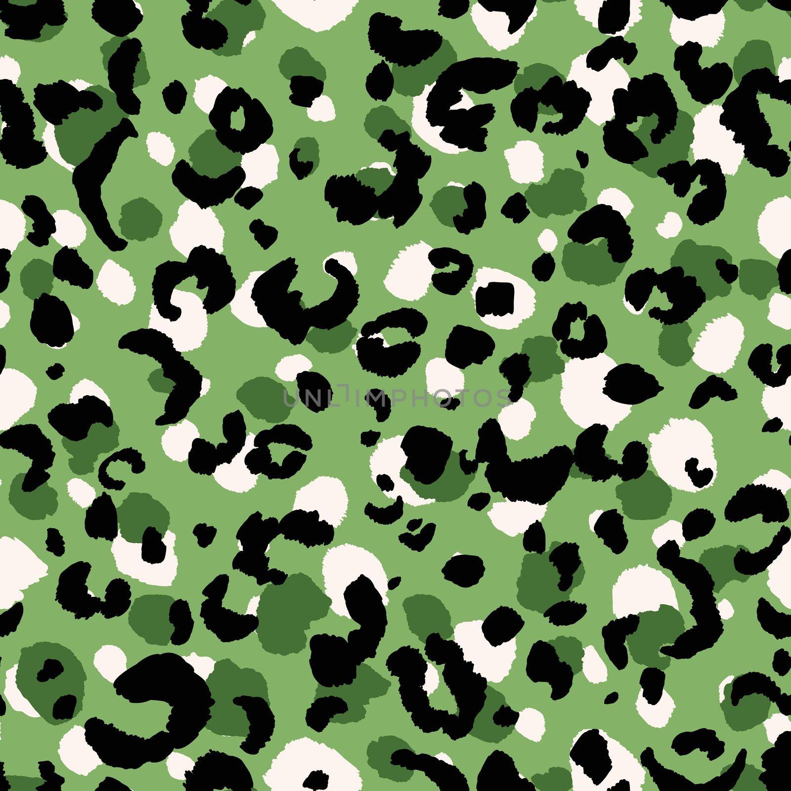 Abstract modern leopard seamless pattern. Animals trendy background. Green and black decorative vector stock illustration for print, card, postcard, fabric, textile. Modern ornament of stylized skin by allaku