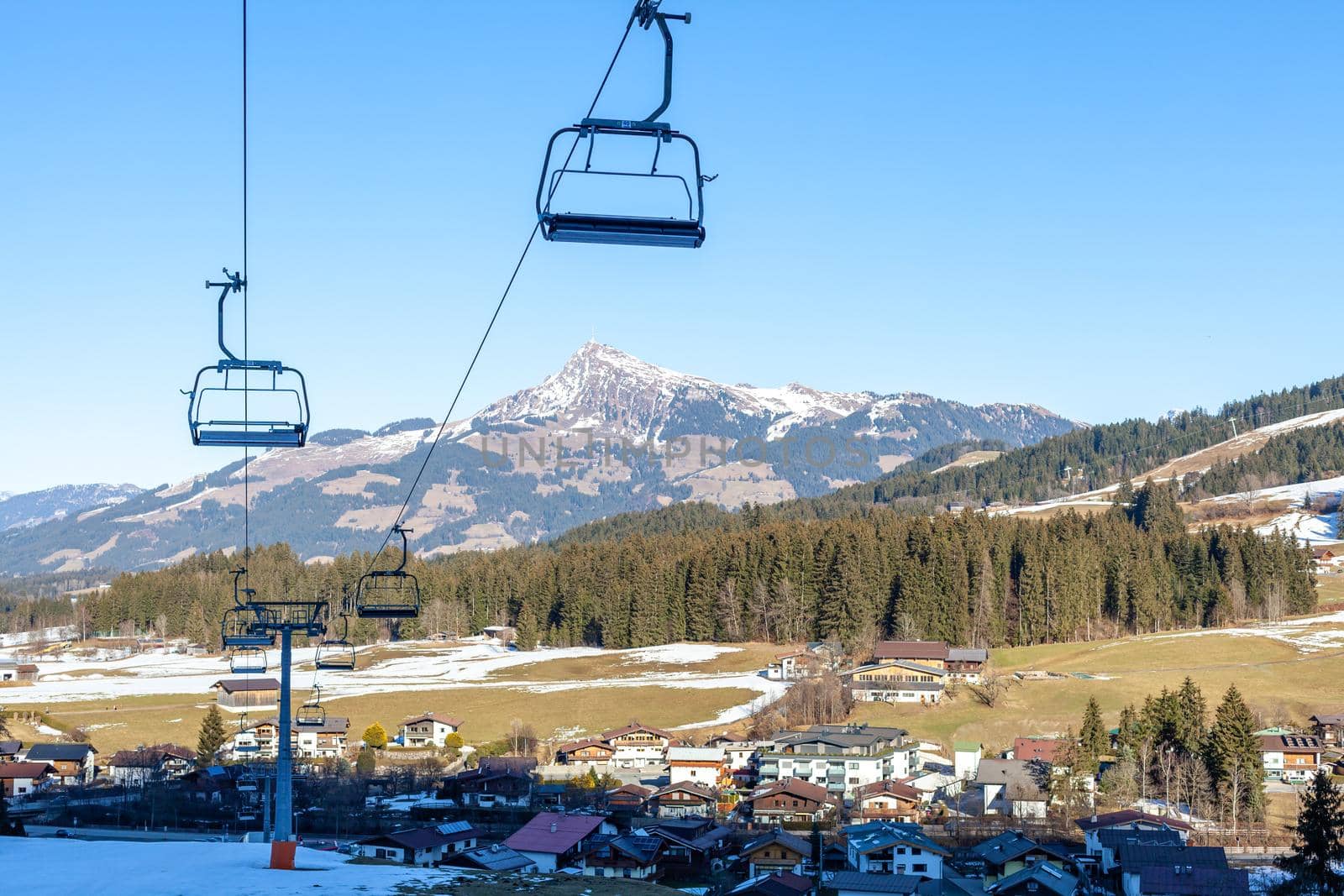 cable car in the mountain area for tourists and skiers.