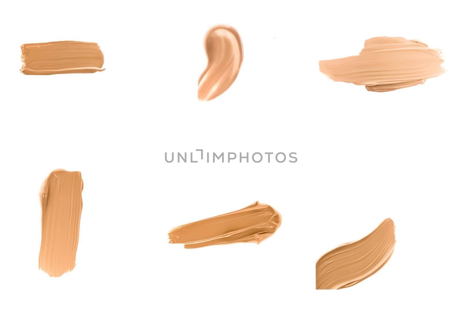 Liquid foundation smudges, smears and strokes as makeup textures isolated on white background, beauty and cosmetics by Anneleven