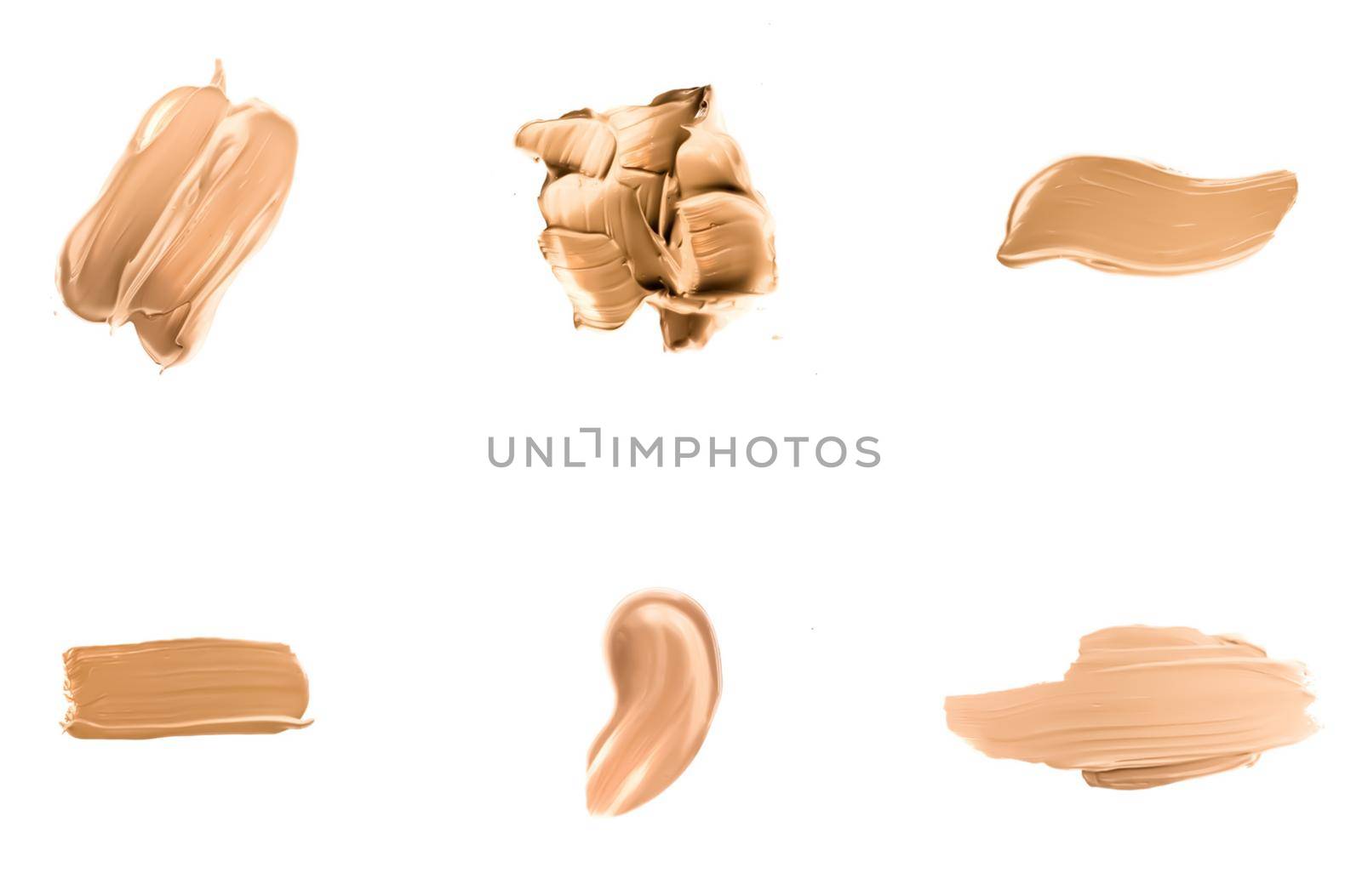 Liquid foundation smudges, smears and strokes as makeup textures isolated on white background, beauty and cosmetics by Anneleven