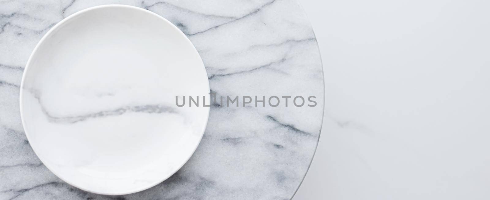 Marble plate as flatlay background, food flat lay and menu concept