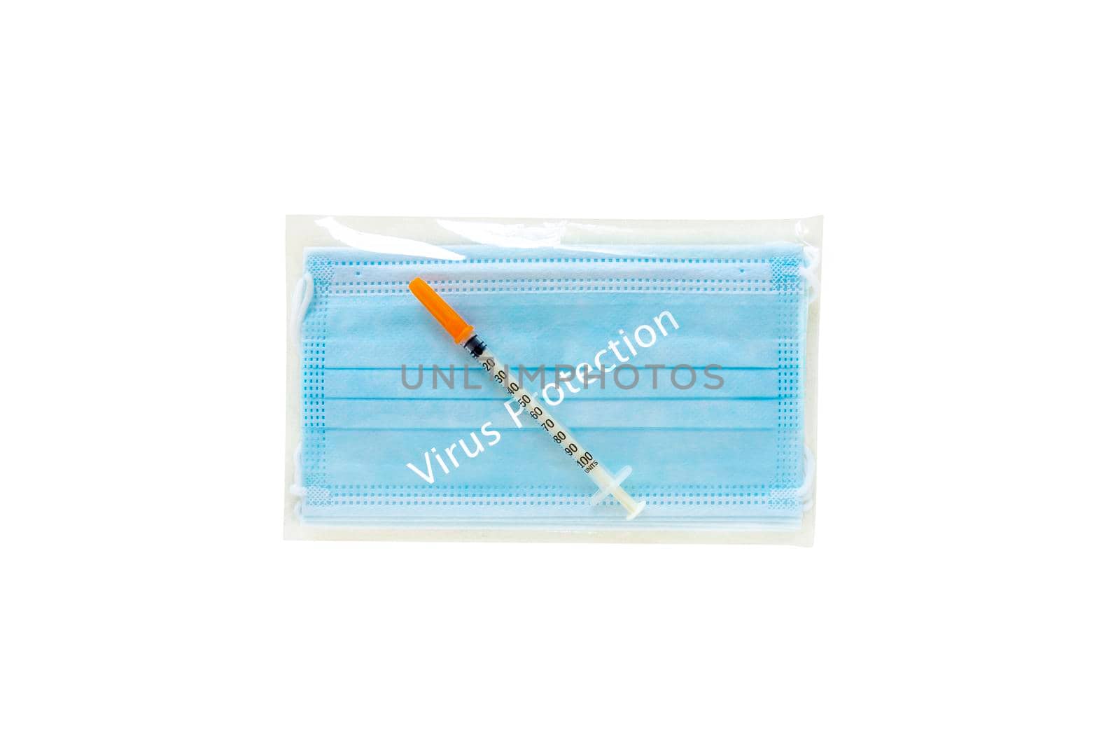 Face mask blue Virus Protection with sling Medical protective cover the mouth and nose isolated on white background with clipping path. by yodsawai