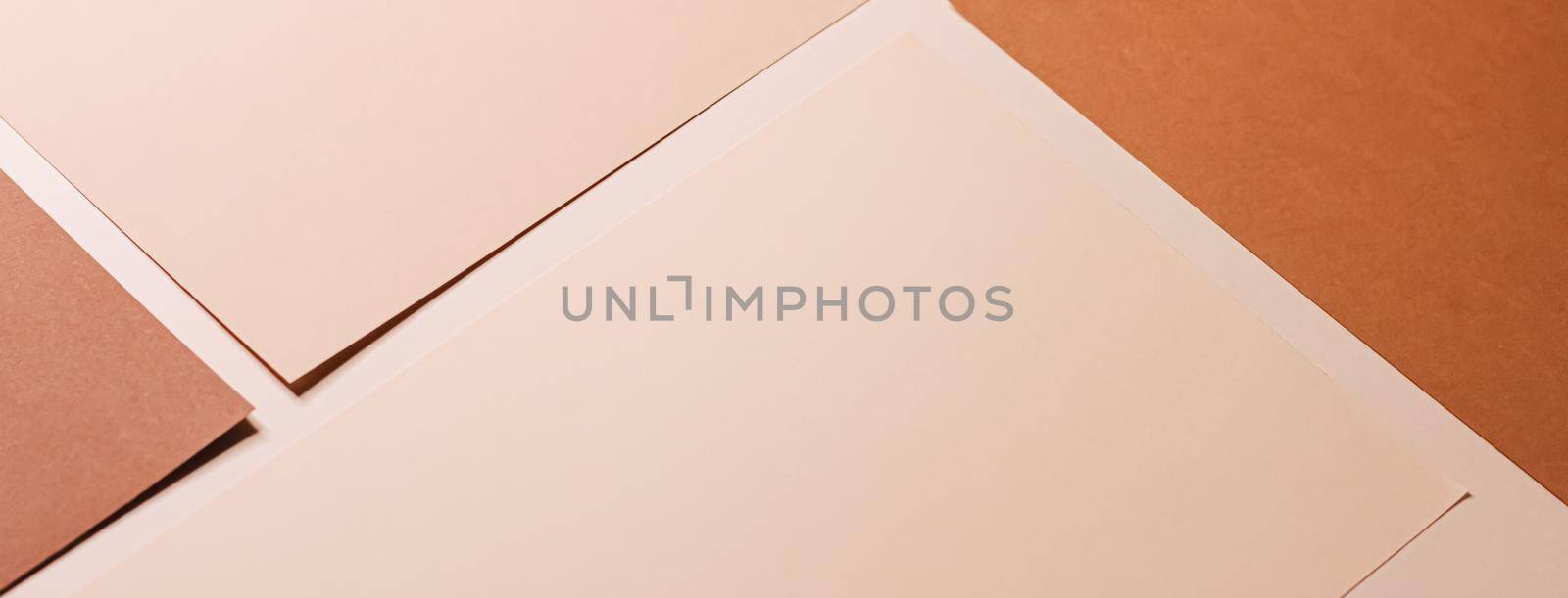 Beige and brown A4 papers as office stationery flatlay, luxury branding flat lay and brand identity design for mockups