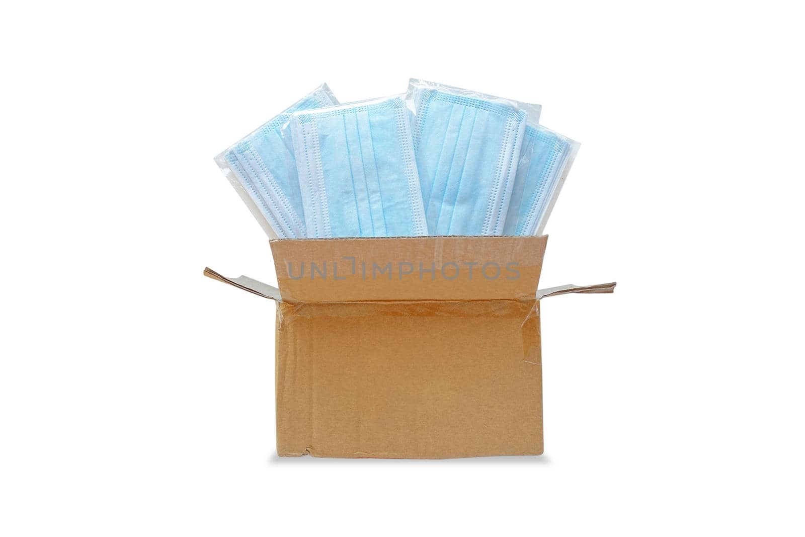 Face mask blue in a box isolated background