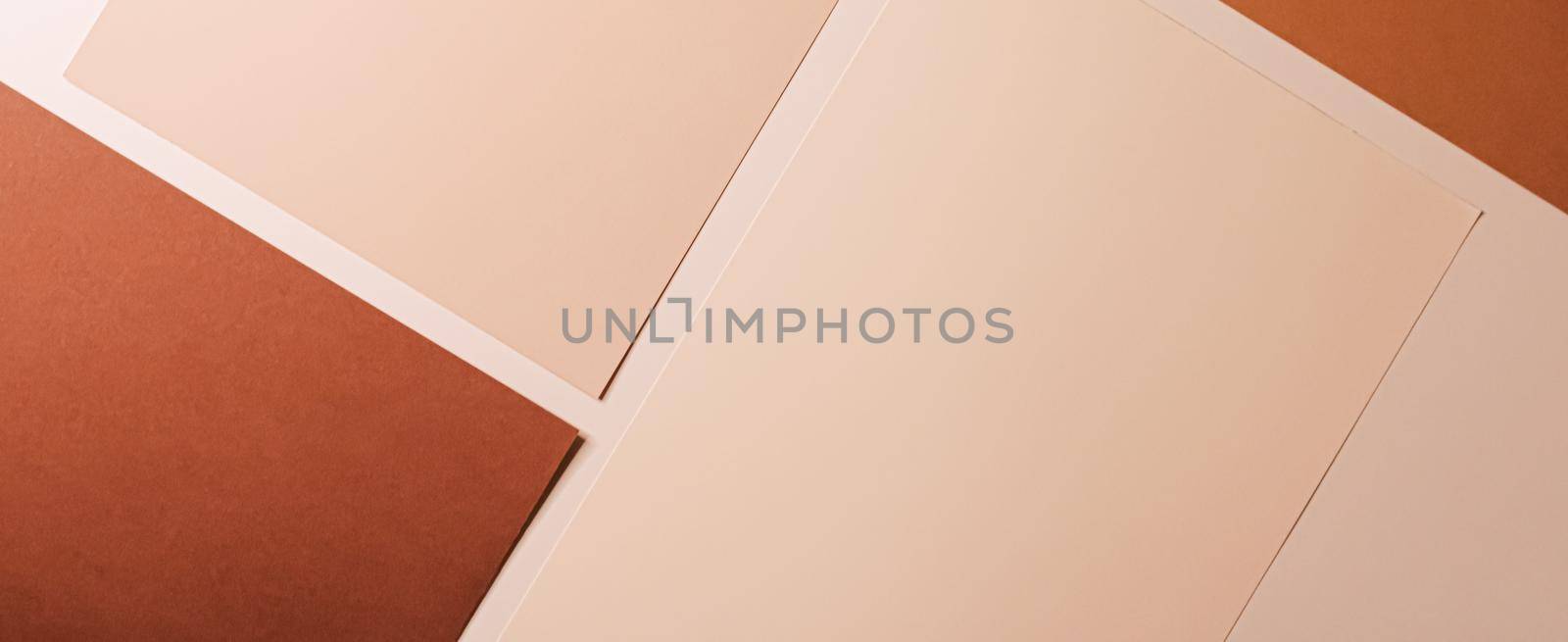 Beige and brown A4 papers as office stationery flatlay, luxury branding flat lay and brand identity design for mockups