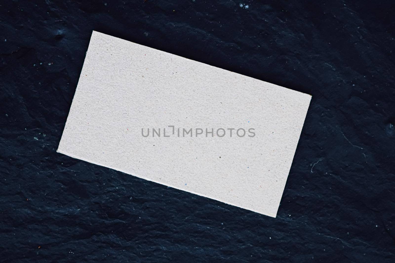 White business card flatlay on dark stone background, luxury branding flat lay and brand identity design for mockups