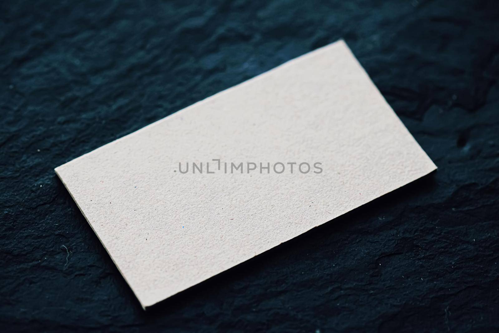 White business card flatlay on dark stone background, luxury branding flat lay and brand identity design for mockups