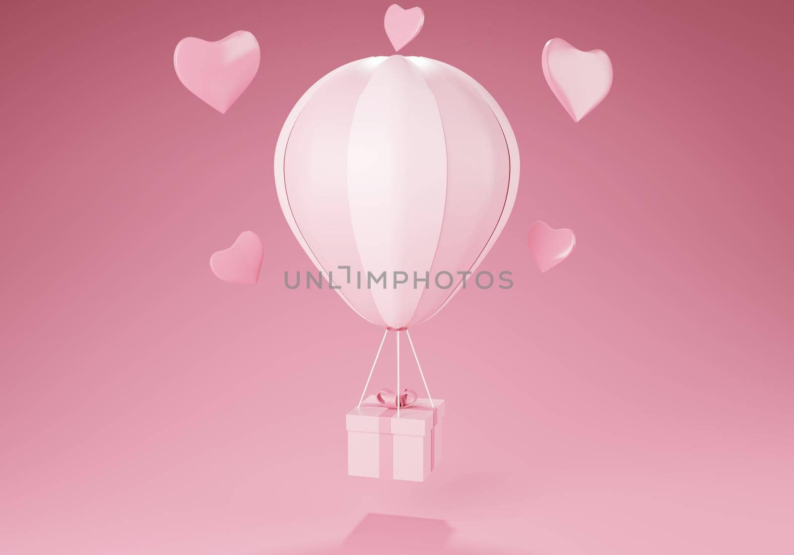 Gift box on the balloon 3D rendering