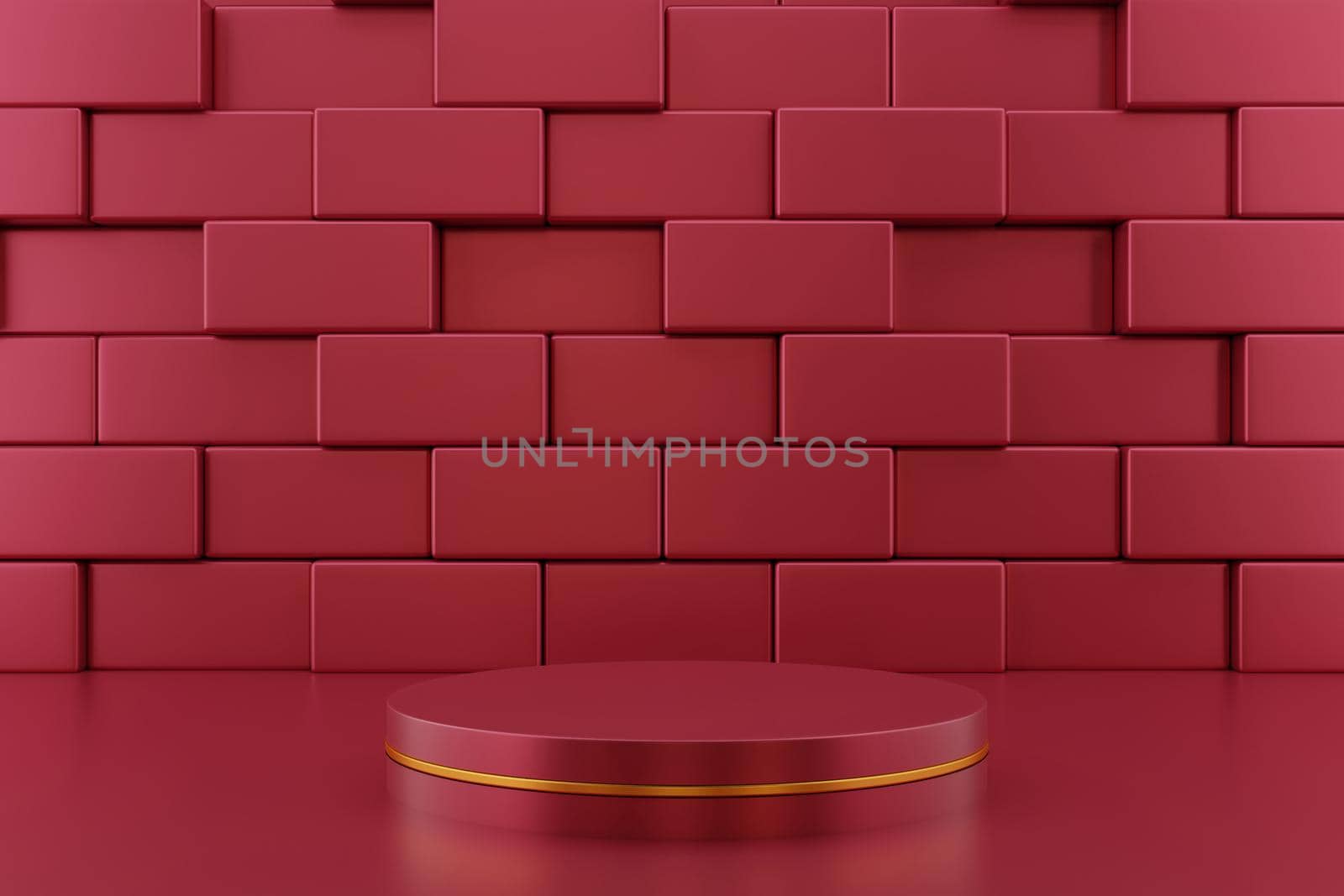 3d rendering studio with geometric square shapes pattern background with a podium on the floor. Platforms for product presentation, Abstract composition in minimal design.