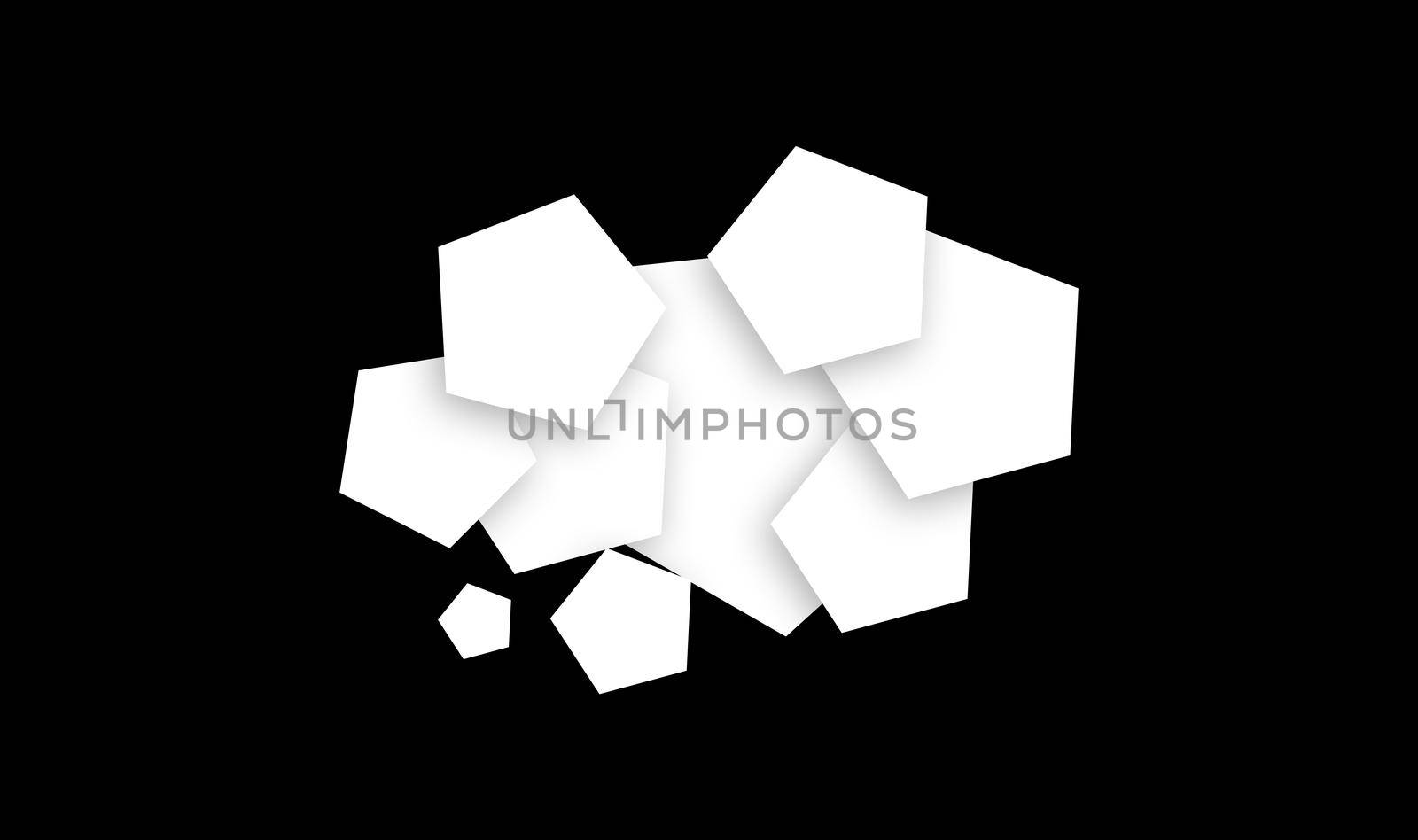cloud concept design made of pentagon creating a design by overlapping on each other in black isolated background with soft shadow, layered image ready to print for cards, invitation, design print
