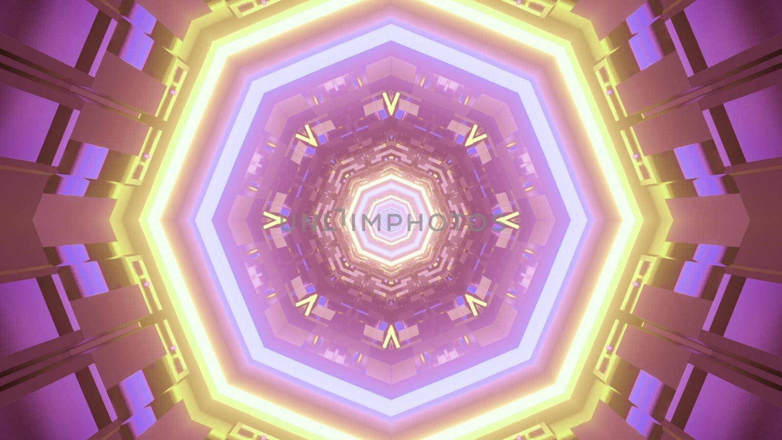 3D illustration of abstract fractal pattern with bright colorful neon illumination as background