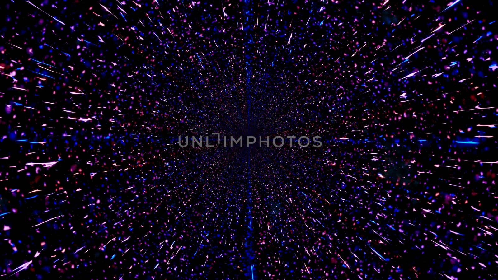 3d illustration of abstract background of endless three dimensional tunnel with pink and blue sparks of light