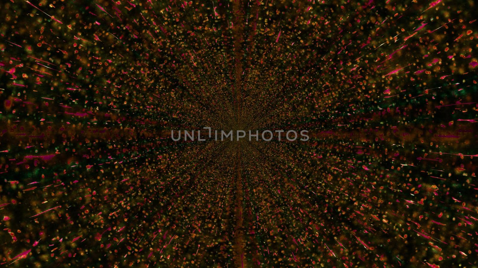 Creative design or graphic art representing 3D illustration of endless tunnel with diffusing light beams