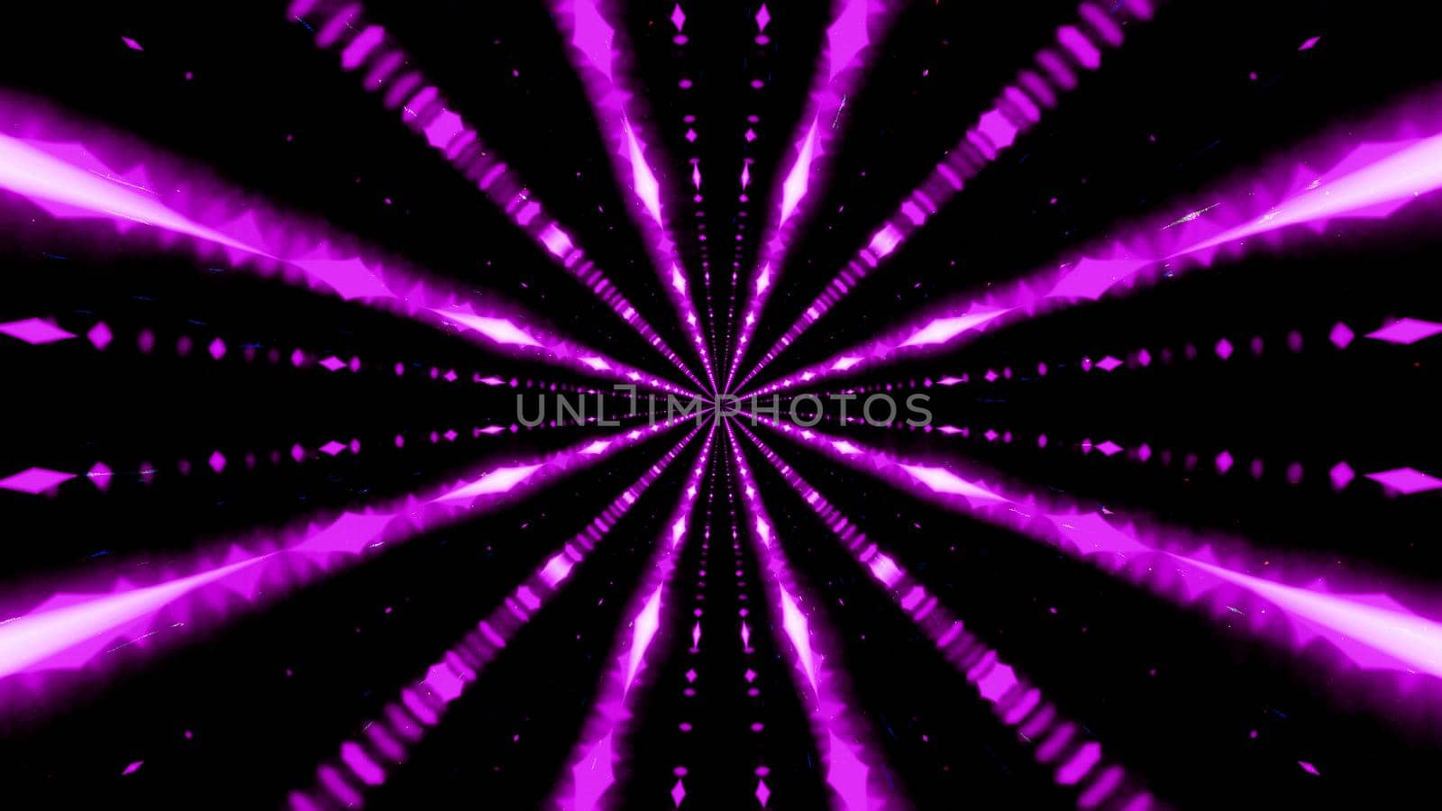Abstract 3D illustration representing endless tunnel in motion with colorful light rays moving fast