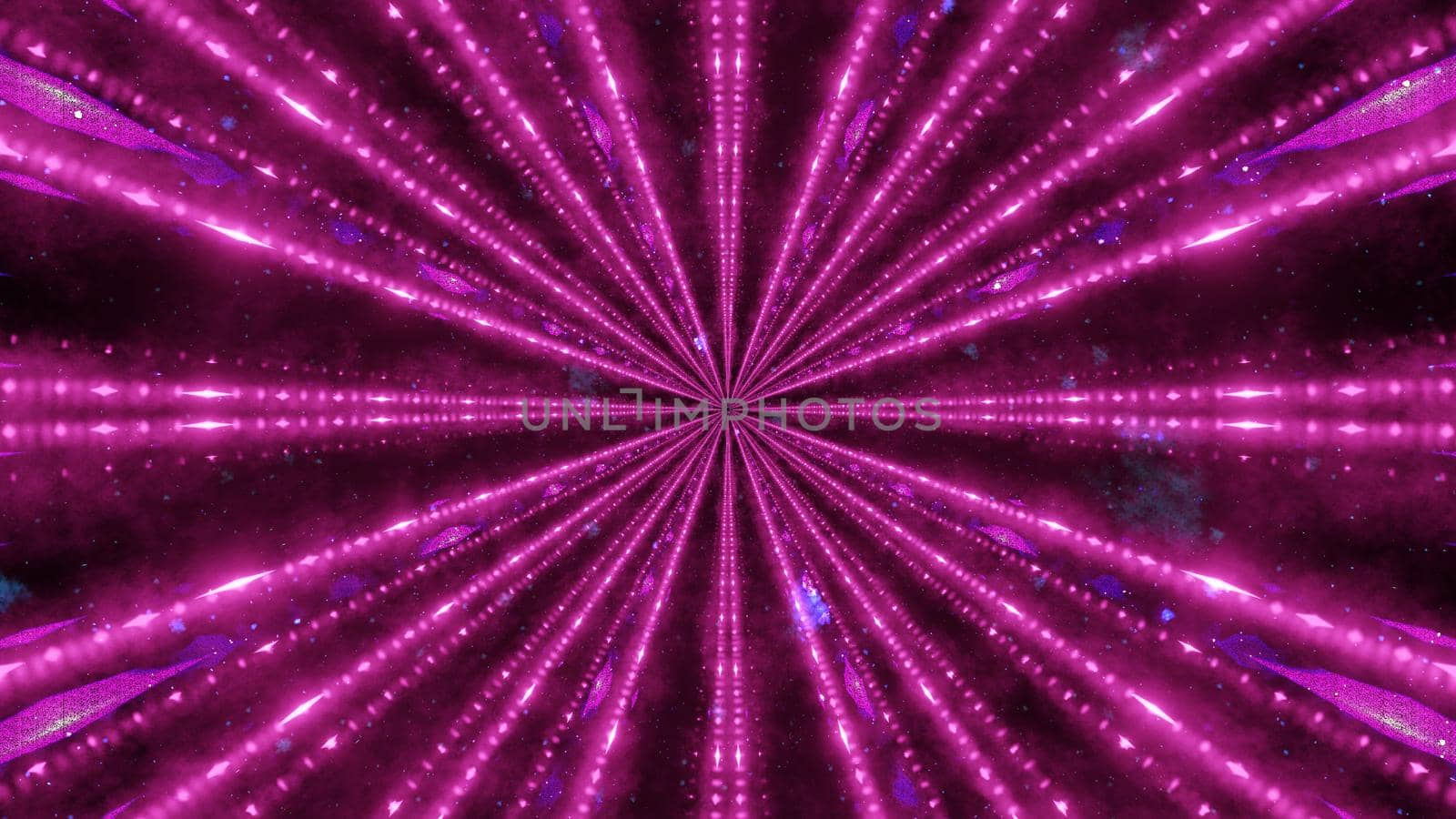 Graphic art of abstract 3D illustration representing endless tunnel in motion with glowing light rays