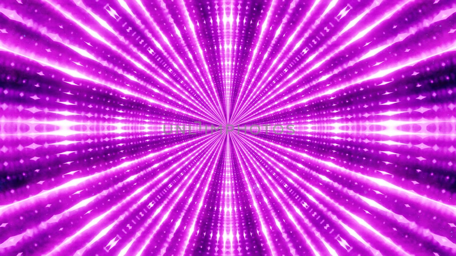 Abstract 3D illustration of endless tunnel with glowing light creating geometric beams moving fast