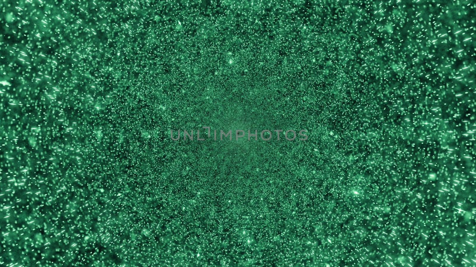3D illustration of graphic abstraction with bright luminous green lights forming symmetric pattern