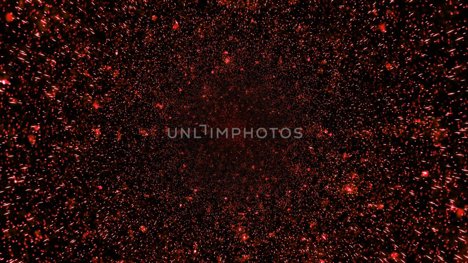 Abstract pattern of bright red luminous lights shining in darkness in 3D illustration