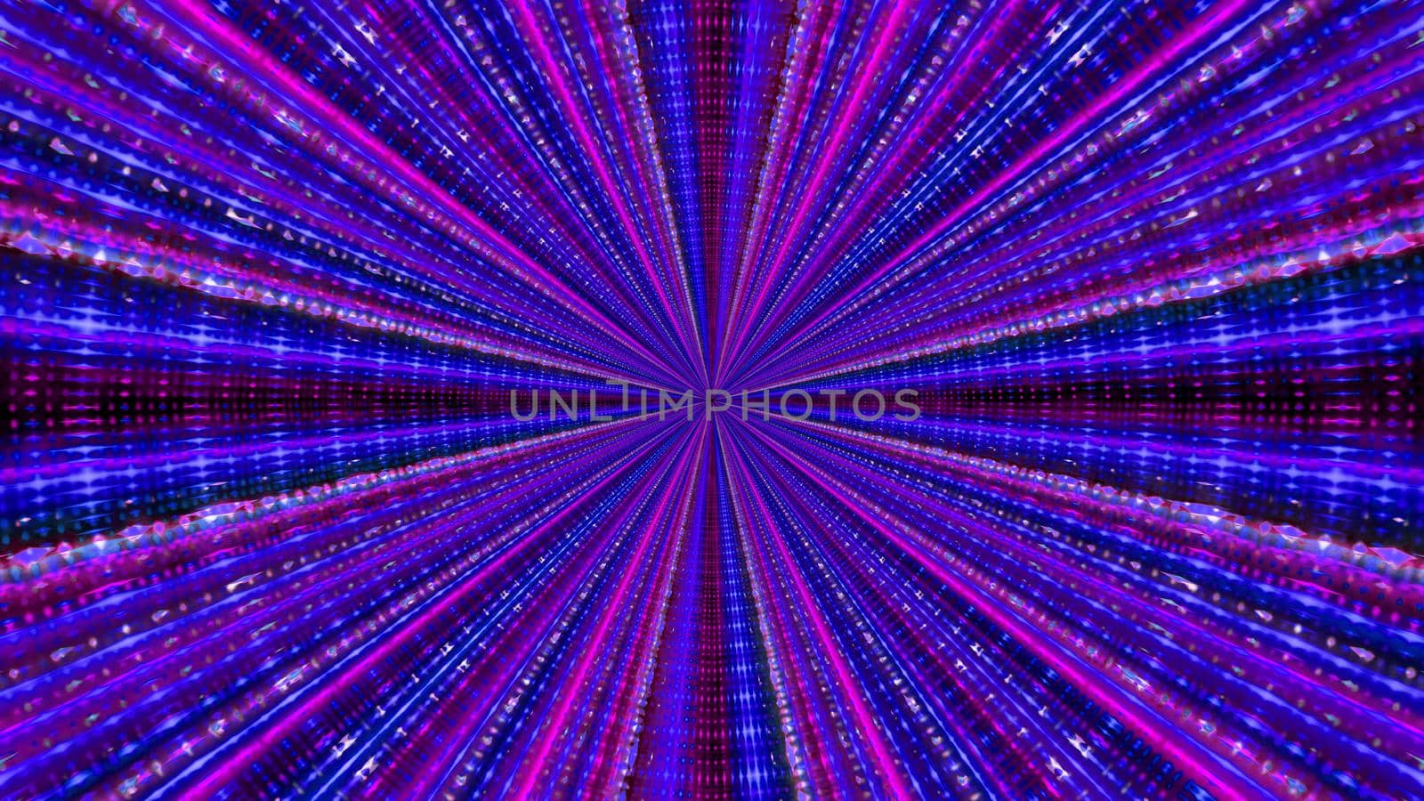 3D illustration of bright rays glowing with neon light and forming surreal abstract ornament