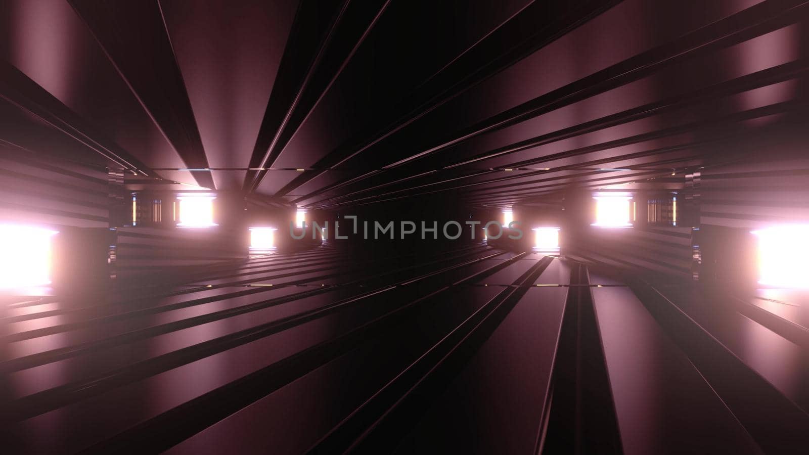 3d illustration of abstract background of dark sci fi corridor with geometric bricks glowing with neon illumination