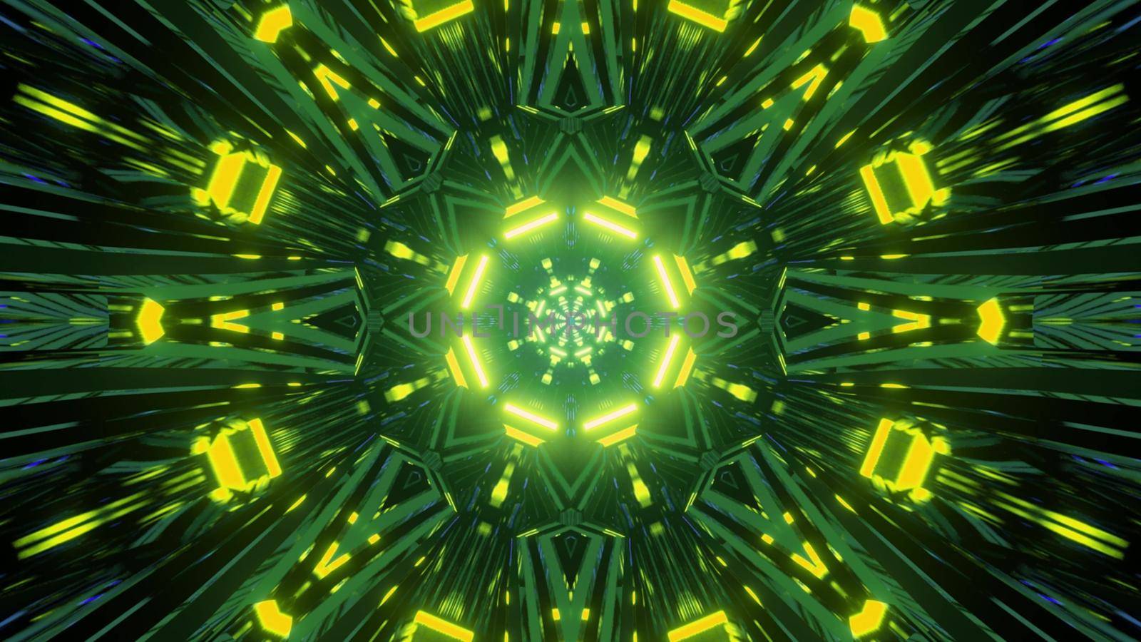 Abstraction of vivid lights and round shaped lines of 3d illustration for background