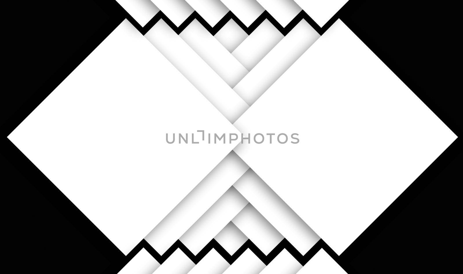 abstract concept design made of squares creating design by overlapping on each other and tilted upside down creating zig zag in the negative space in gray isolated background with soft shadow, layered image ready to print for cards, invitation, design print