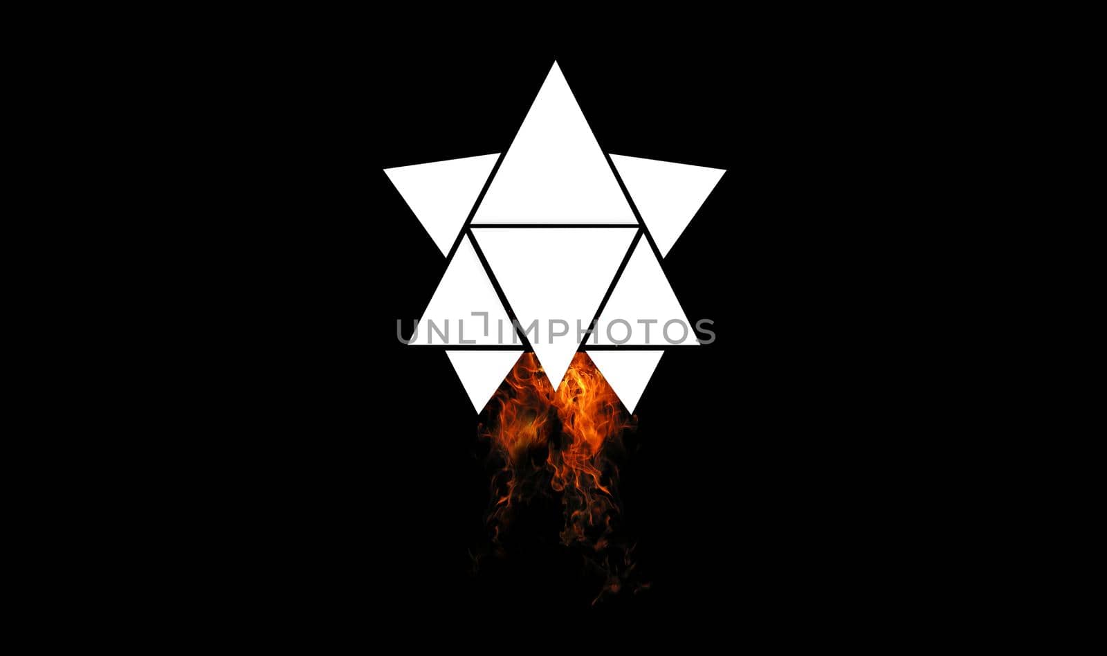 rocket made of triangles going on space, burning flames on dark space background by tabishere