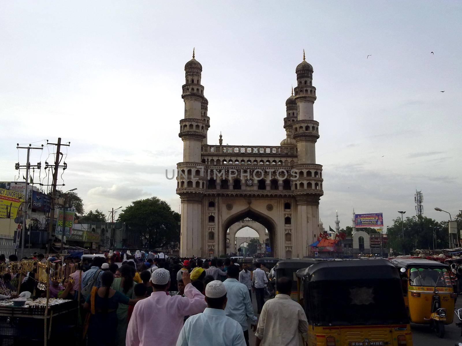 Hyderabad, India - January 2, 2016: Hyderabad's Charminar view from the road by tabishere