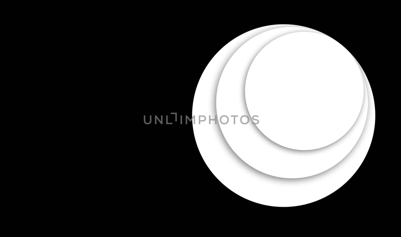 three circles overlapping on each other in black isolated background with soft shadow, layered image ready to print for cards, invitation, design print