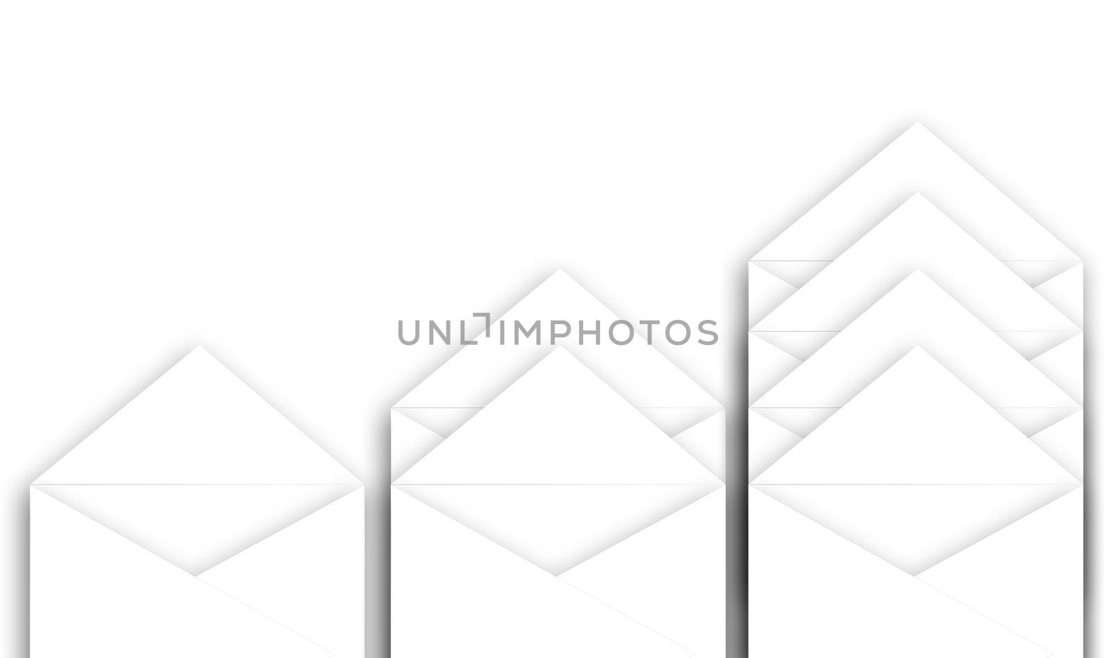 a batch of blank isolated envelopes on white isolated background with soft shadow