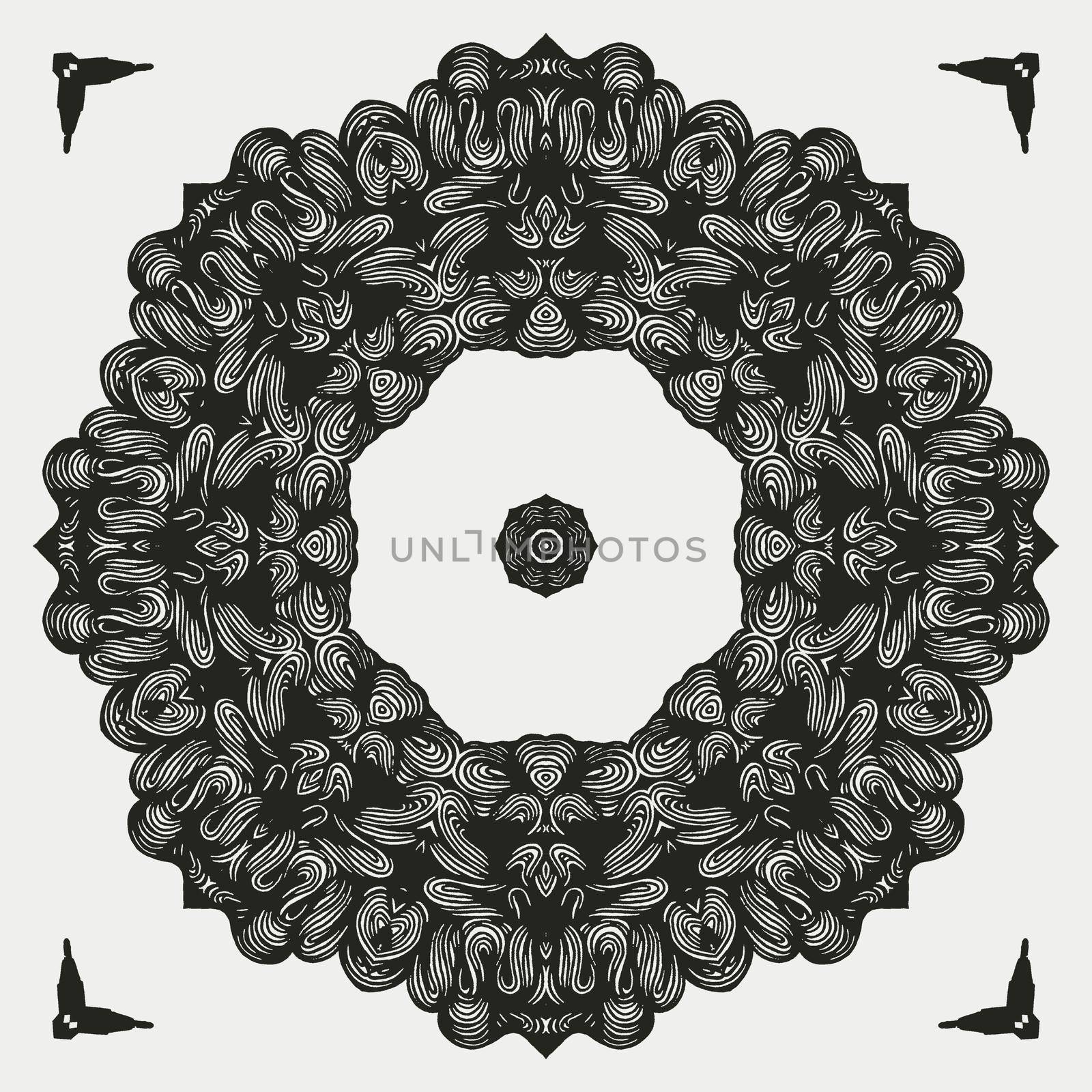 Beautiful and elegant monochromatic symmetrical mandala designs on solid sheet of wallpaper. Concept of home decor and interior designing. by tabishere